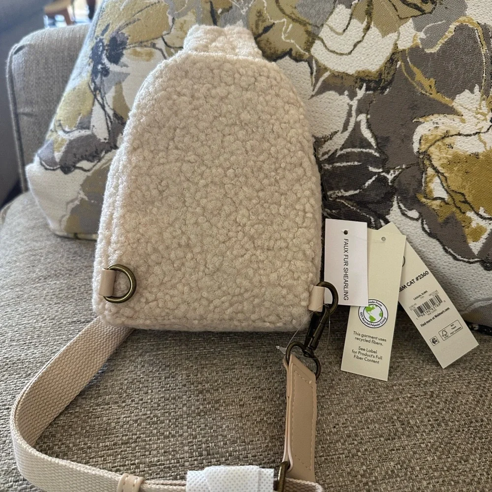 No Boundaries Soft Faux Sherpa‎ Sling Backpack Eco Friendly New